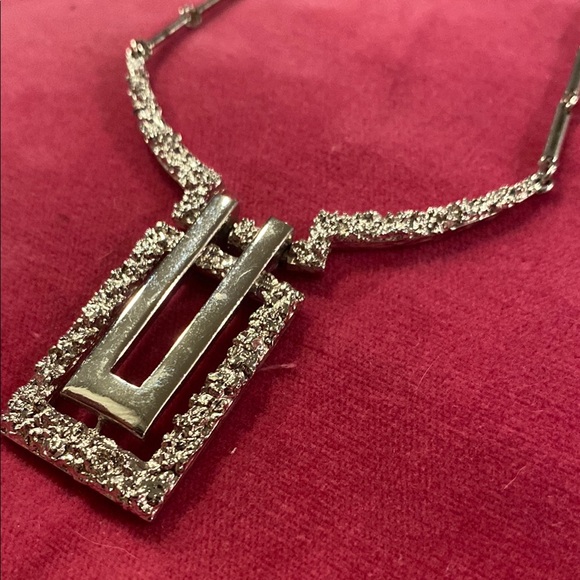 Vintage Crown Trifari Silver  Necklace with Geometric Pendant